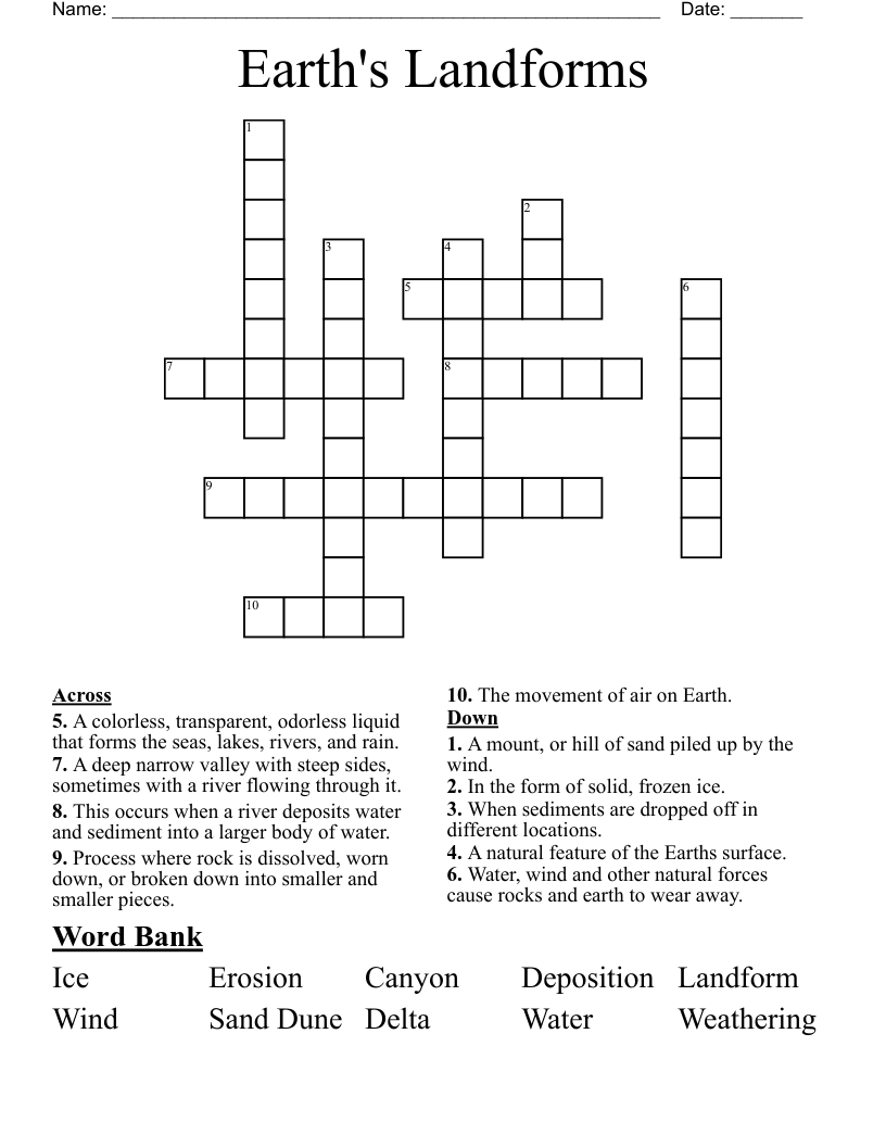 Earth's Landforms Crossword