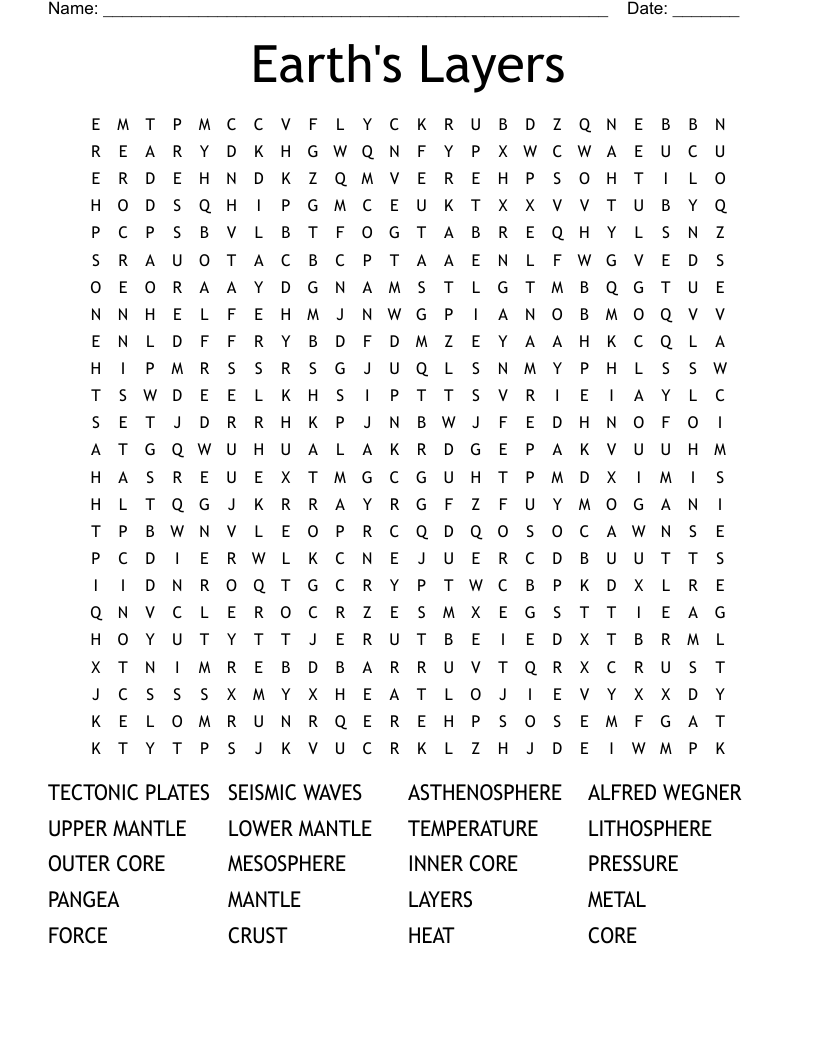 Earth's Layers Word Search
