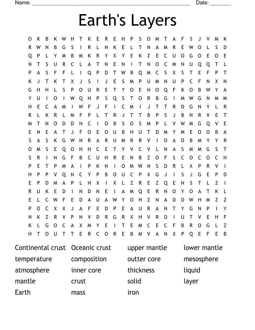 Earth's Layers Word Search
