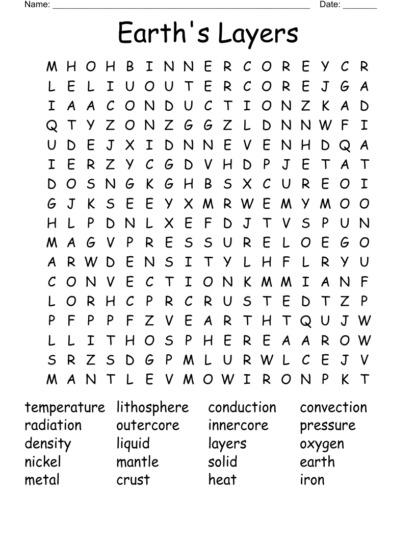 Earth's Layers Word Search