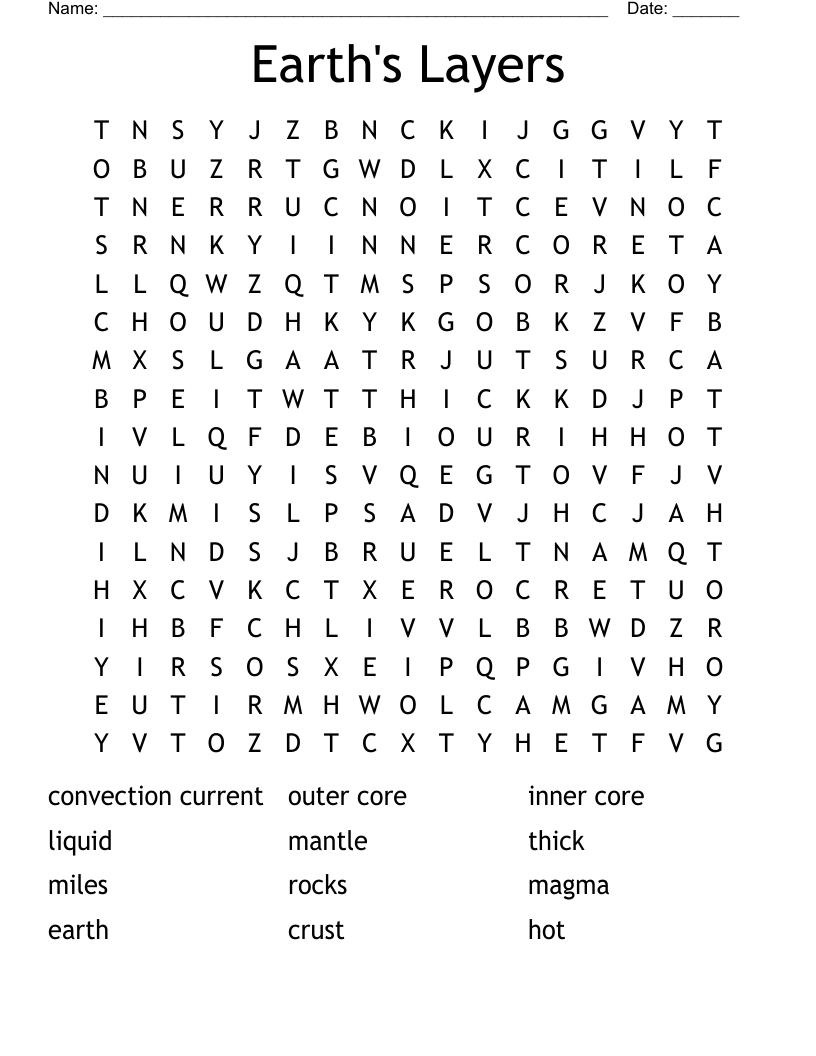 Earth's Layers Word Search