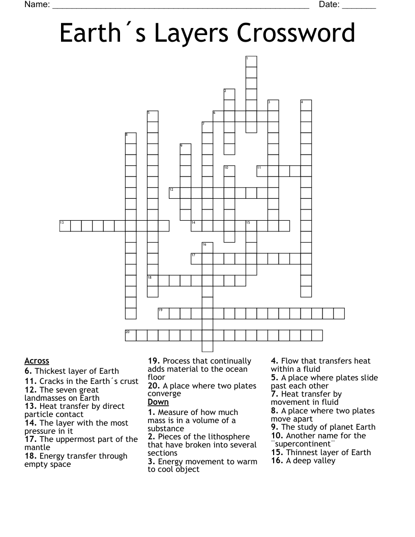 Earth´s Layers Crossword
