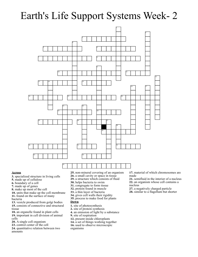 Earth's Life Support Systems Week- 2 Crossword
