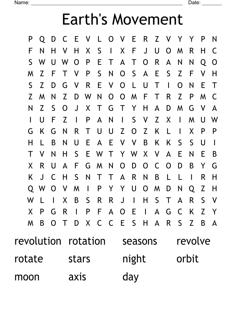 Earth's Movement Word Search
