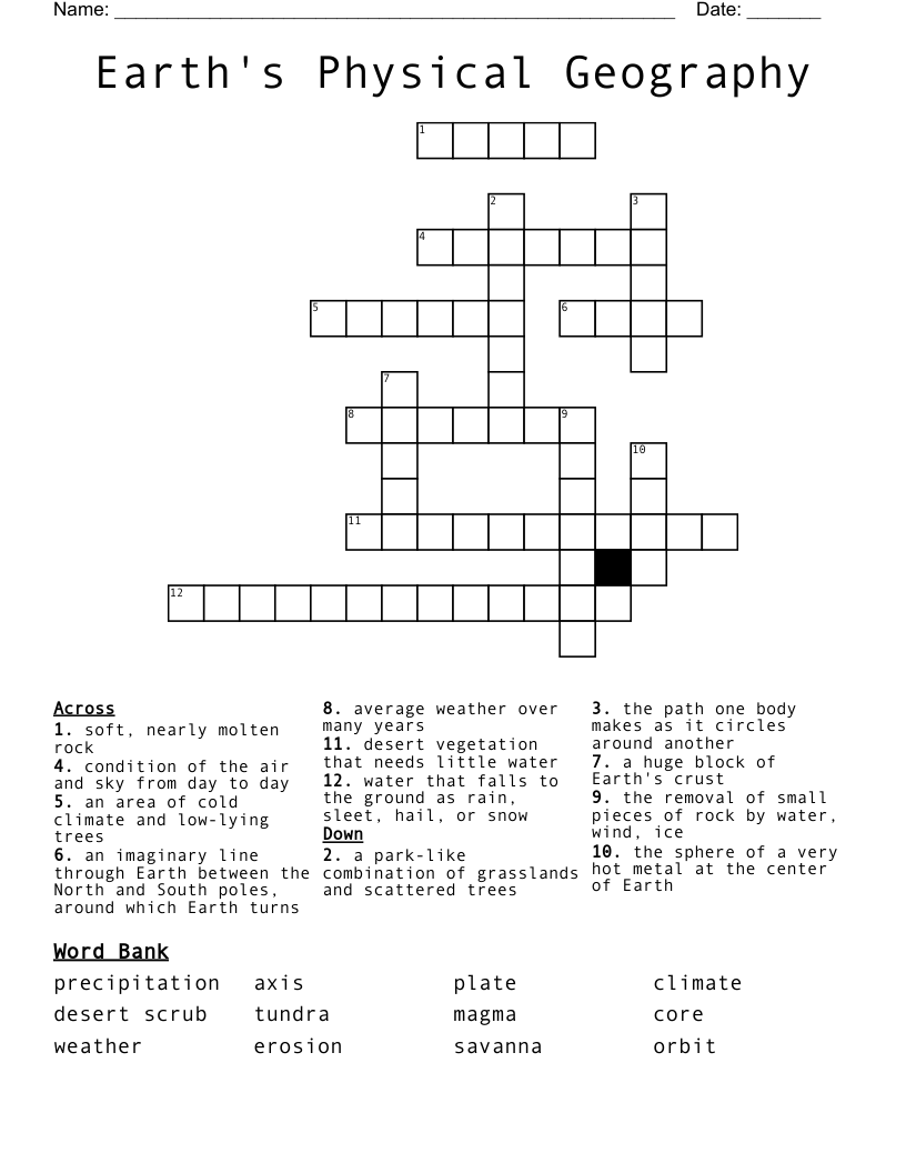 Earth's Physical Geography Crossword