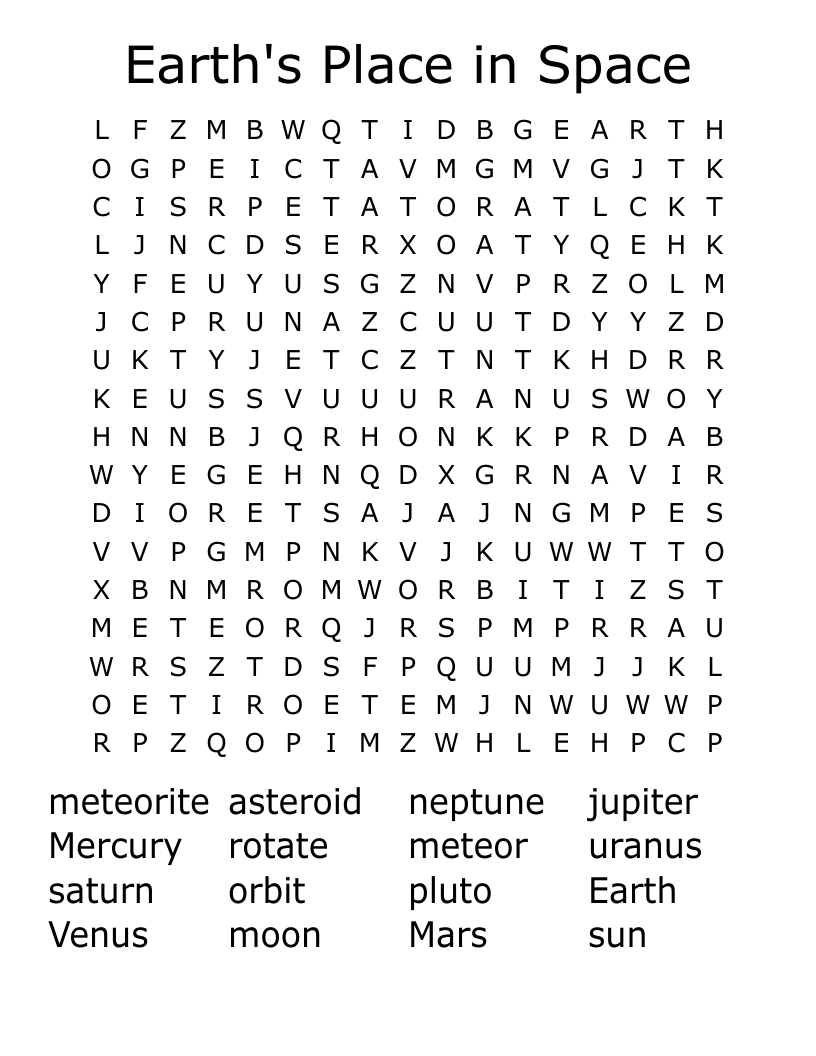 Earth's Place in Space Word Search