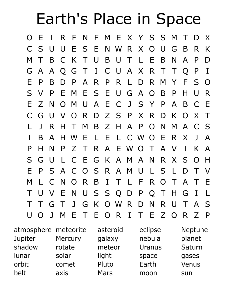Earth's Place in Space Word Search