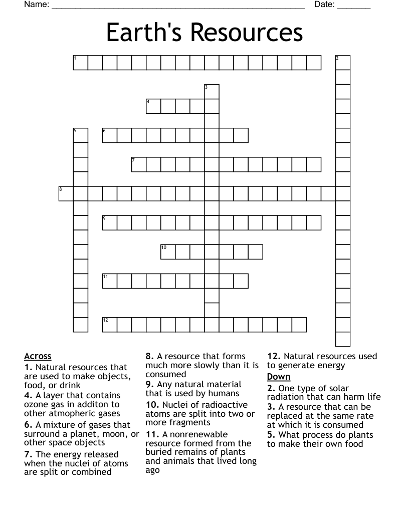 Earth's Resources Crossword