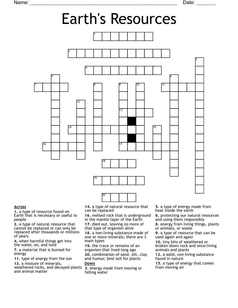 Earth's Resources Crossword