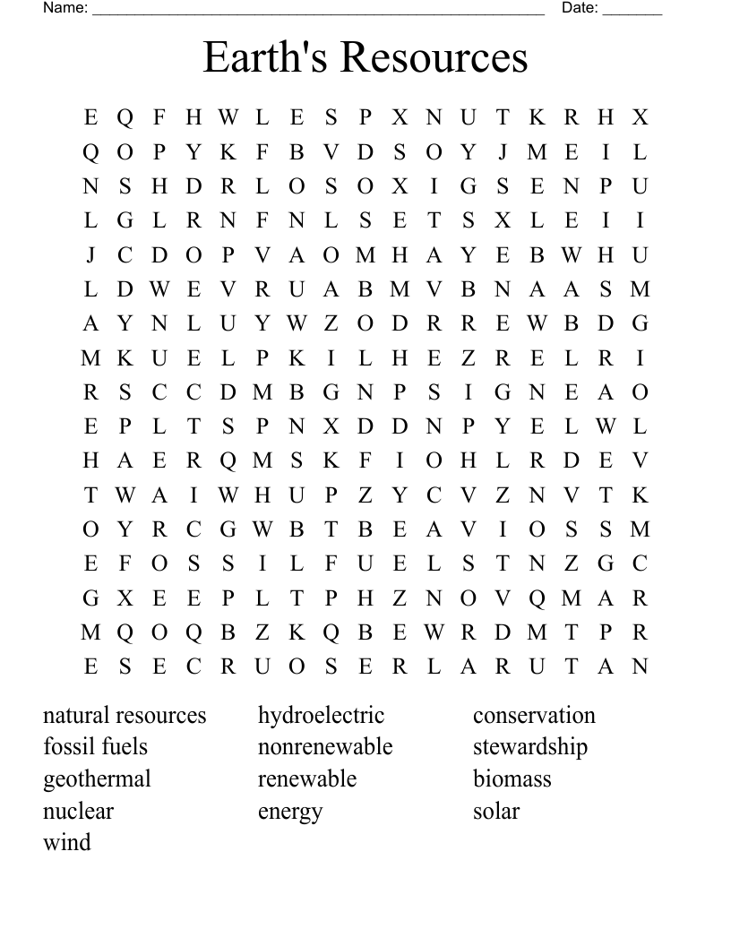 Earth's Resources Word Search