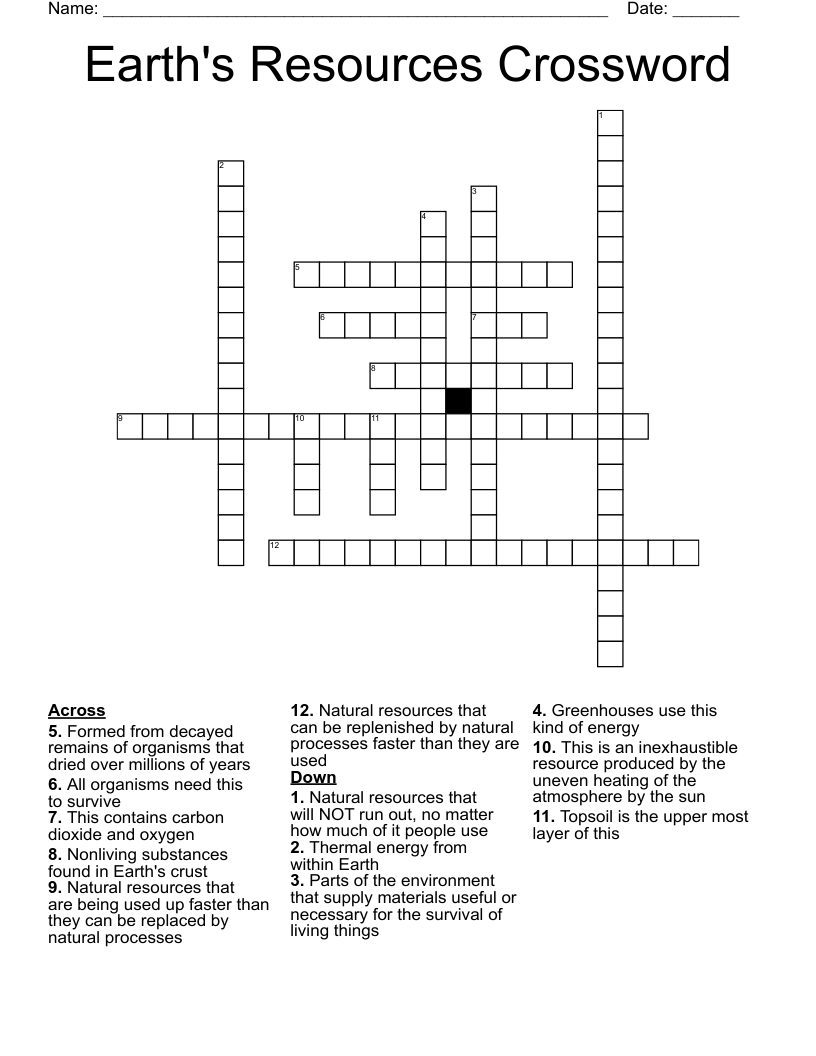 Earth's Resources Crossword