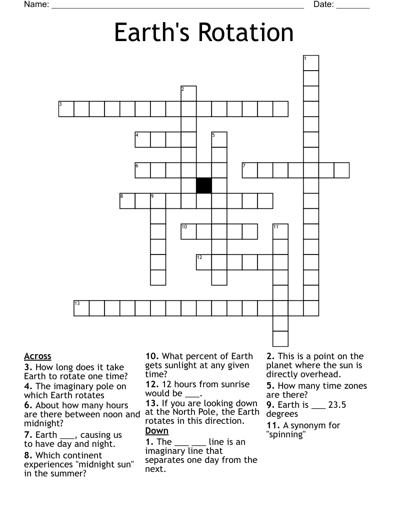 Earth's Rotation Crossword