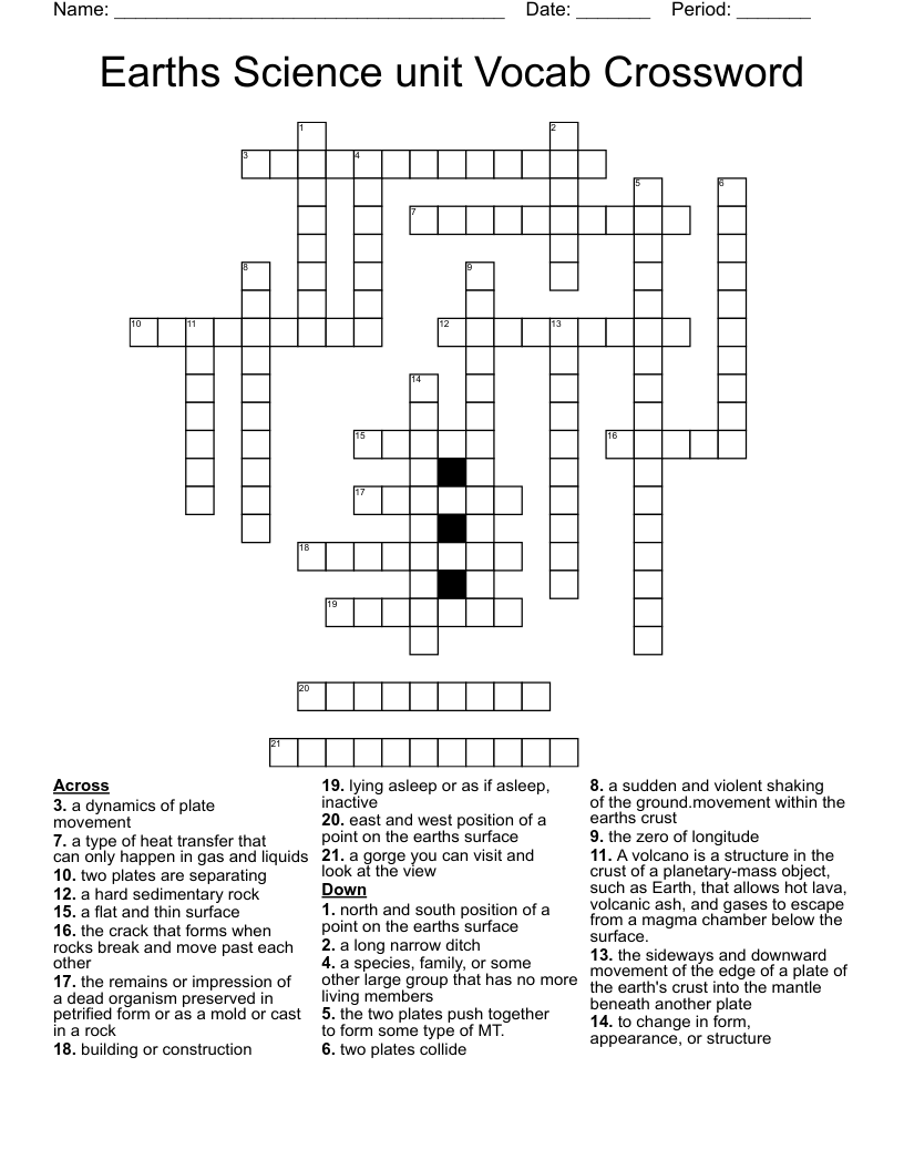Earths Science unit Vocab Crossword 