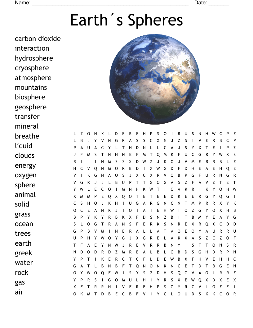 Earth´s Spheres Word Search