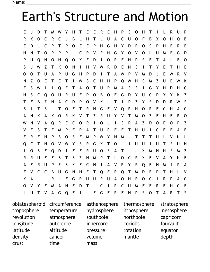 Earth's Structure and Motion Word Search