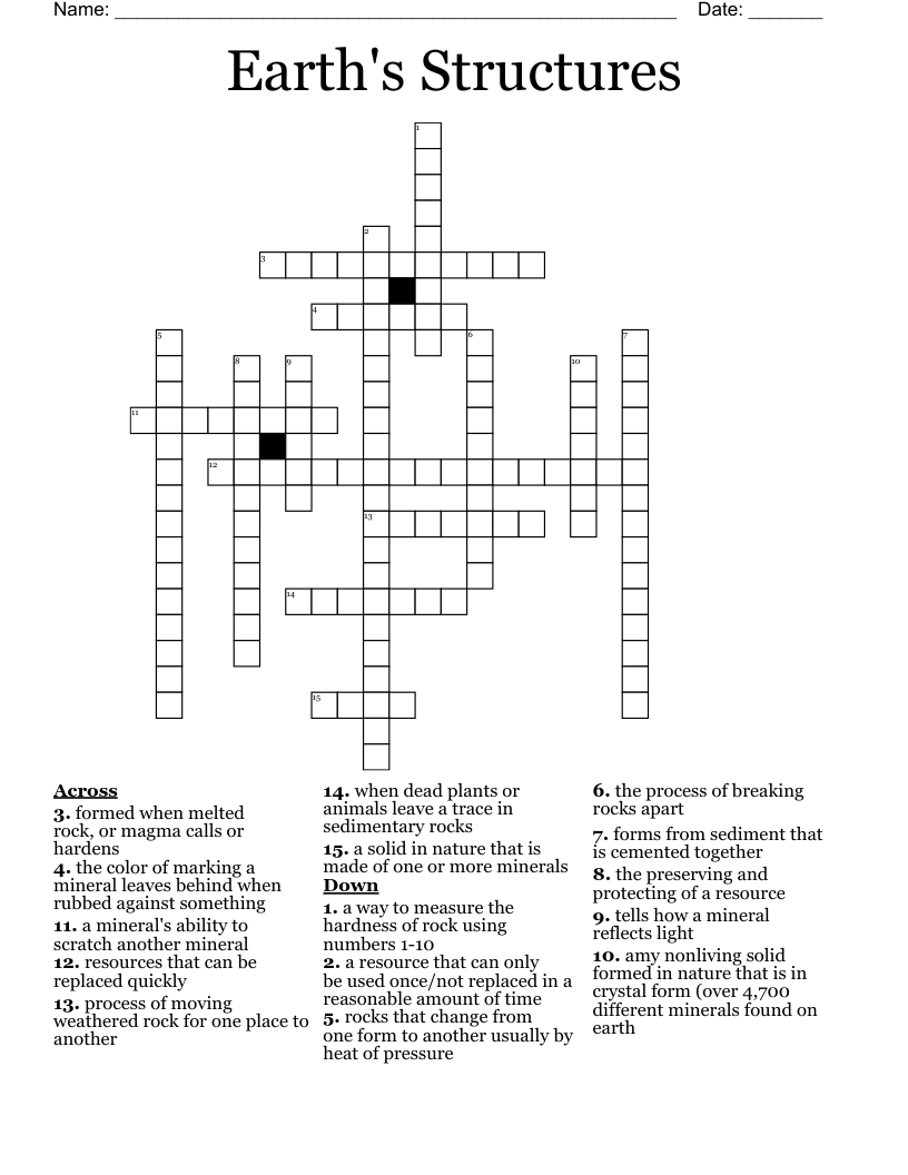 Earth's Structures Crossword