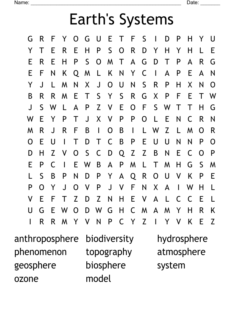 Earth's Systems Word Search