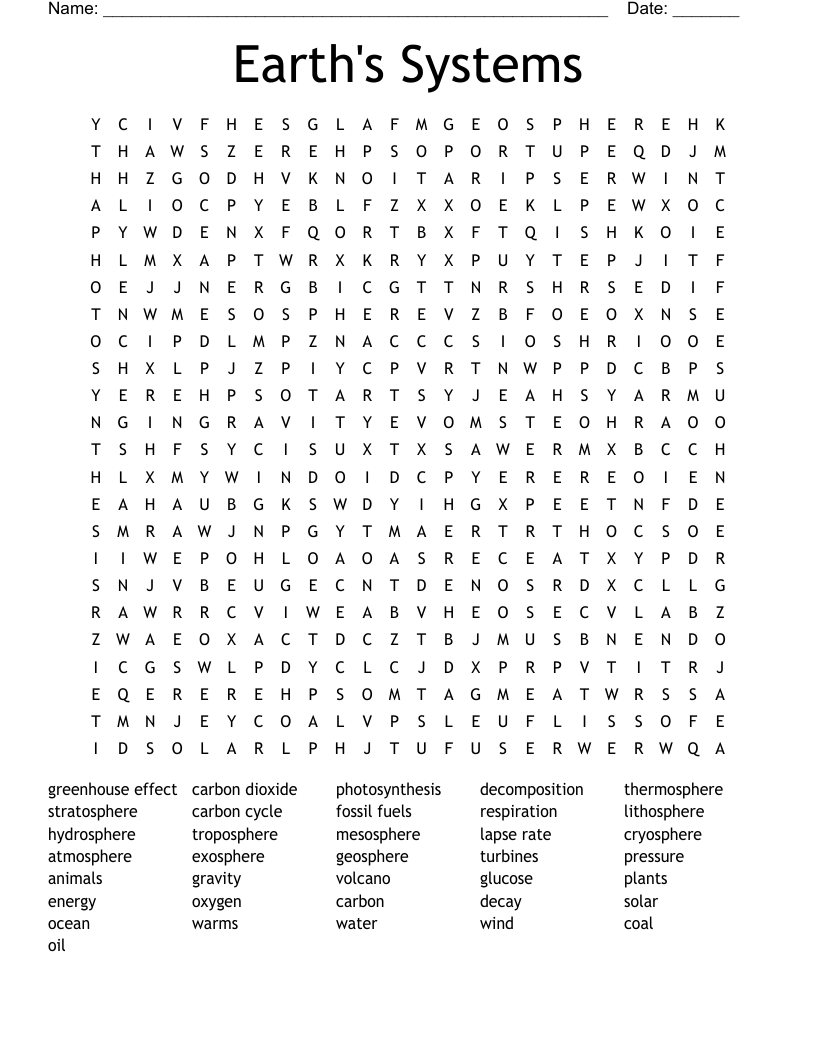Earth's Systems Word Search