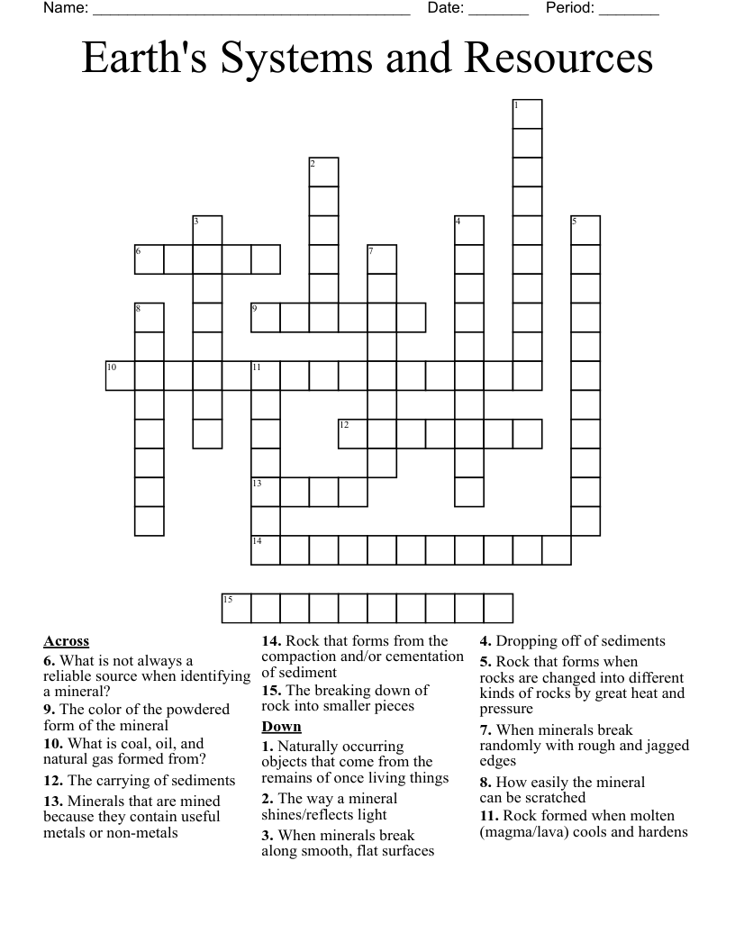 Earth's Systems and Resources Crossword