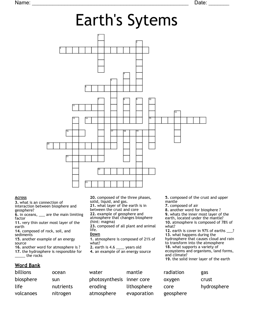 Earth's Sytems Crossword