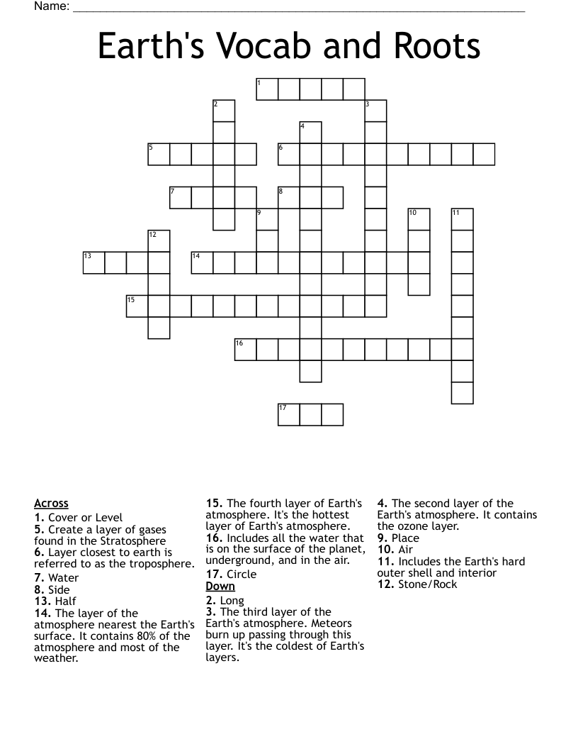Earth's Vocab and Roots Crossword