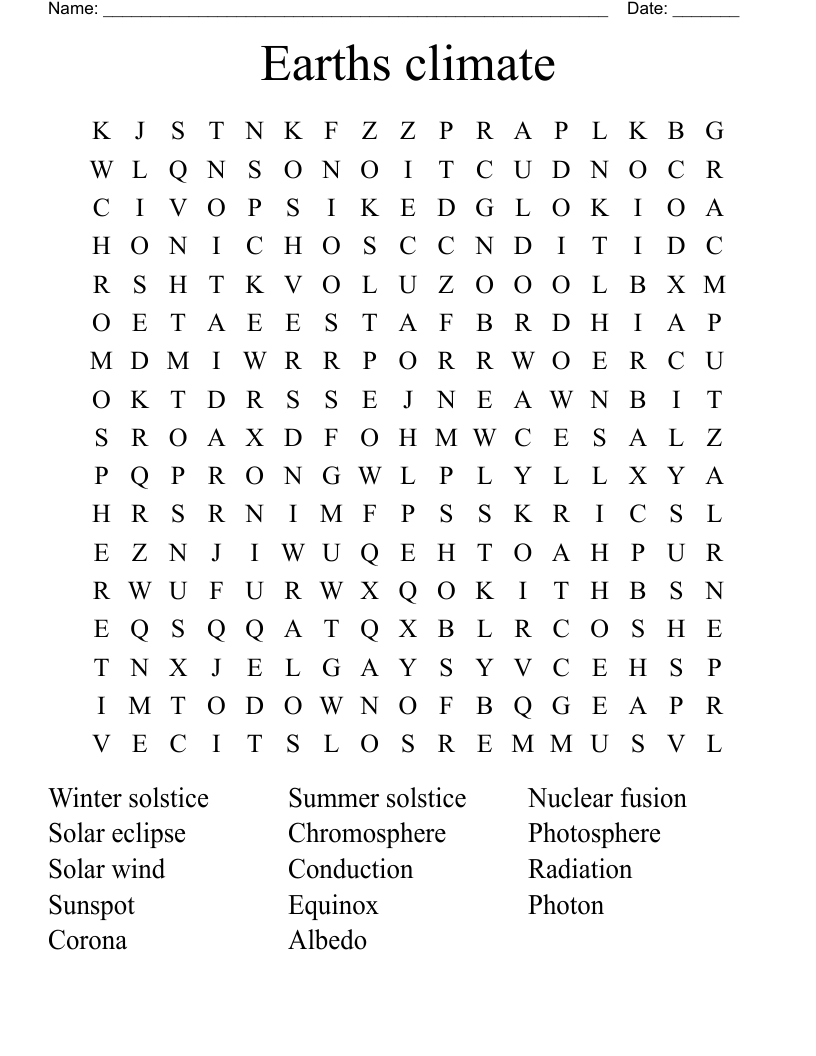 Earths climate Word Search