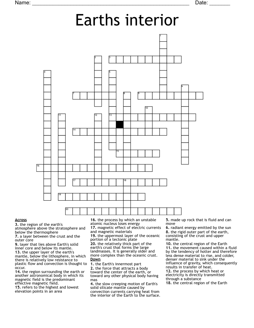 Earths interior  Crossword