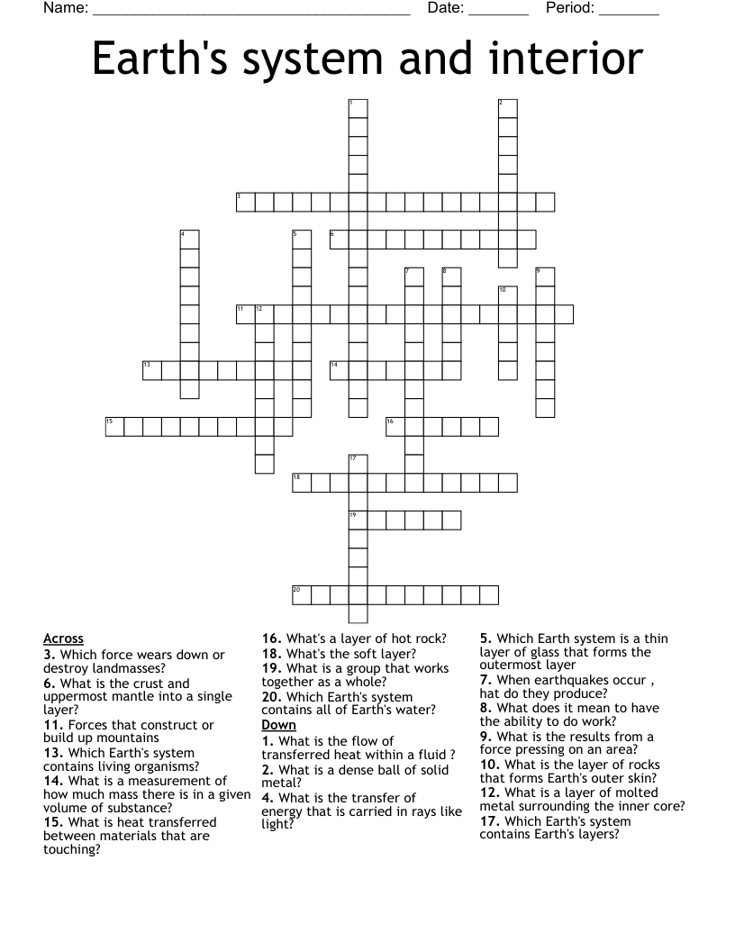 Earth's system and interior Crossword