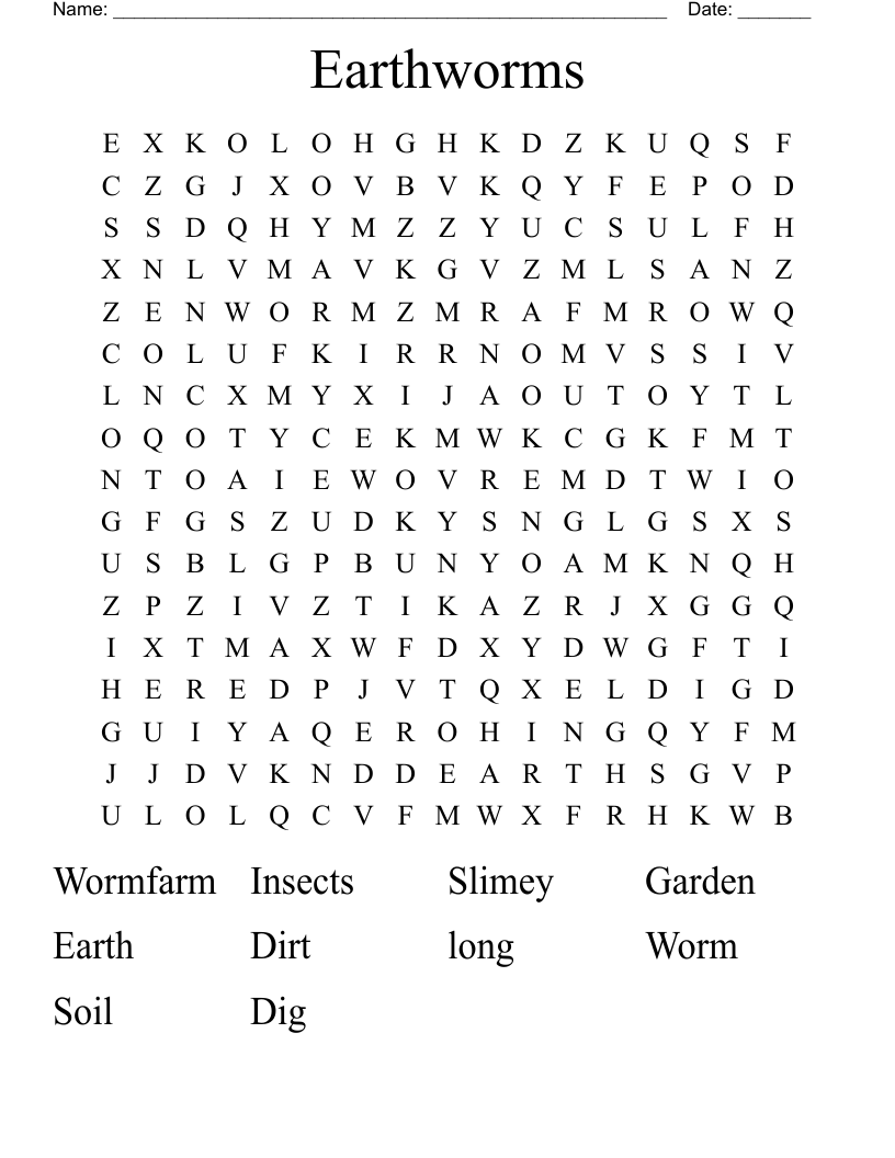 Earthworms Word Search