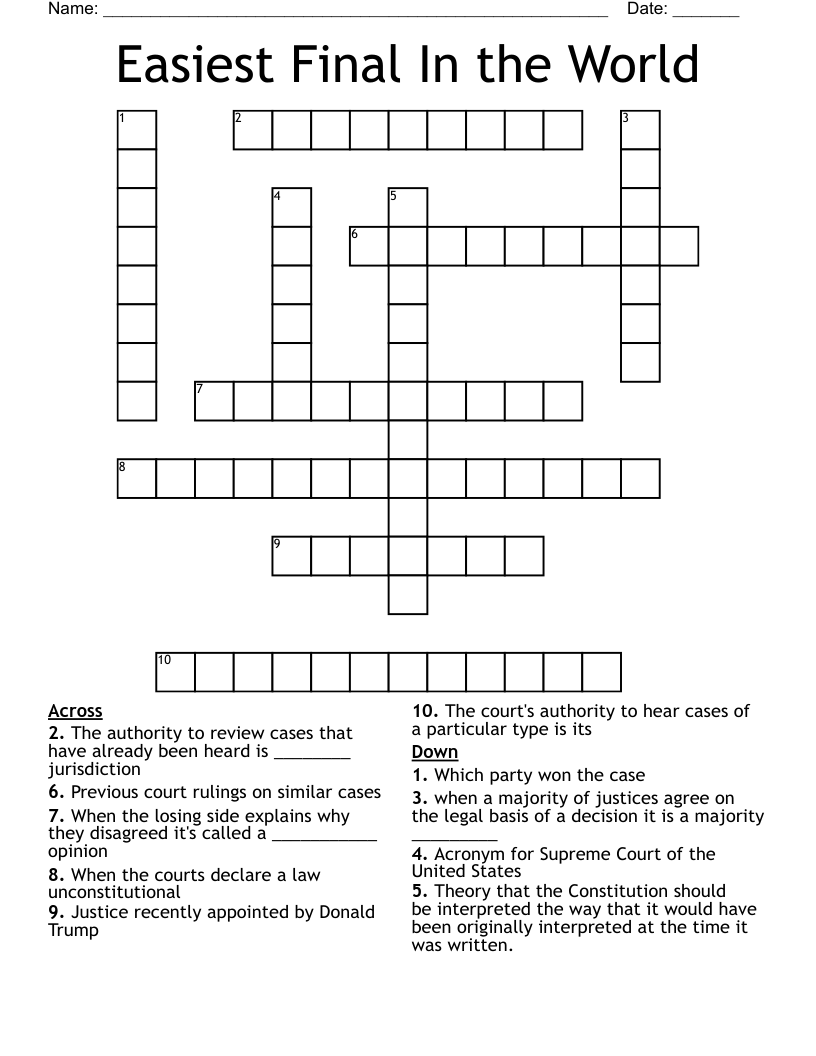 Easiest Final In the World  Crossword