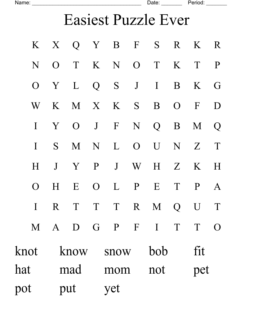 Easiest Puzzle Ever Word Search