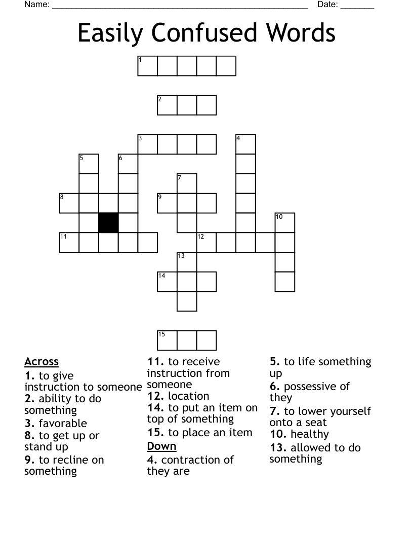 Easily Confused Words Crossword