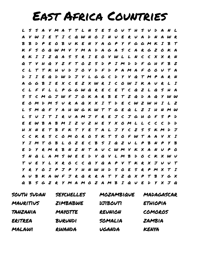East Africa Countries Word Search