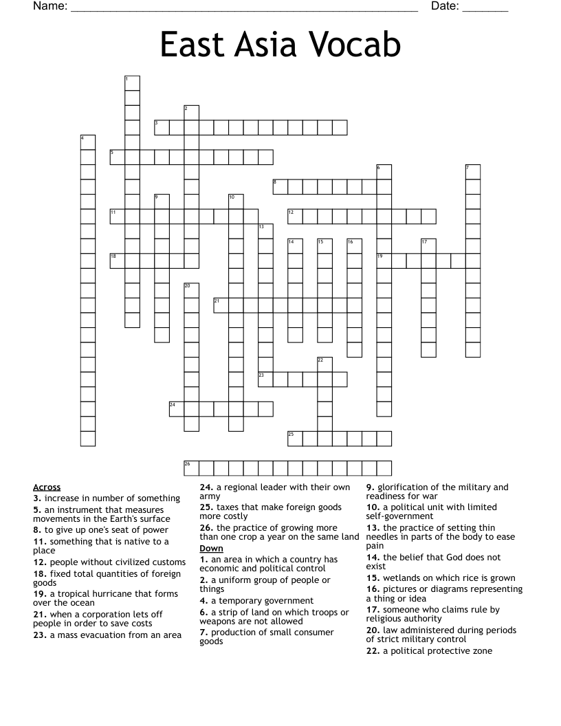 East Asia Vocab Crossword