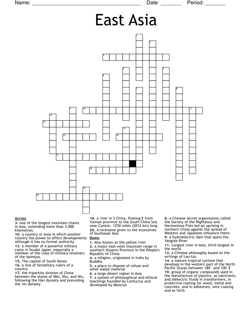 East Asia  Crossword