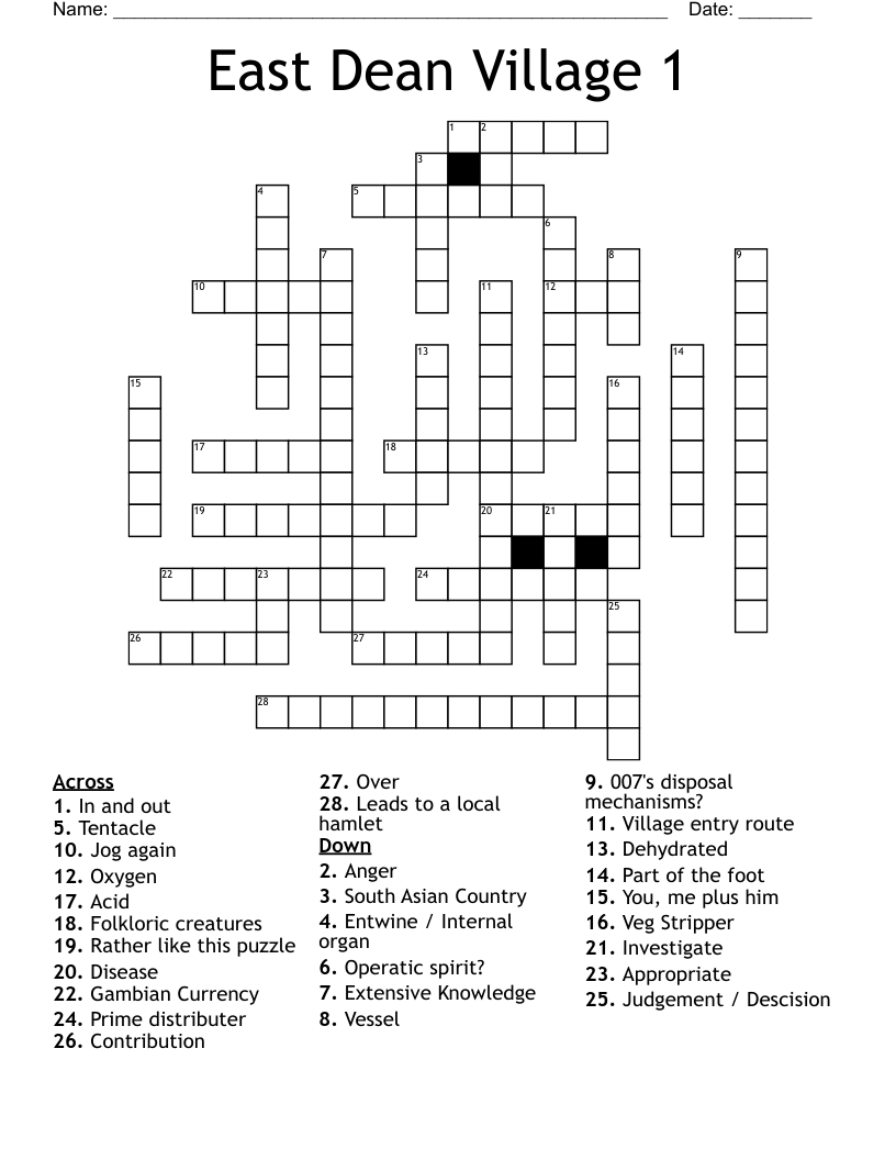 East Dean Village 1 Crossword