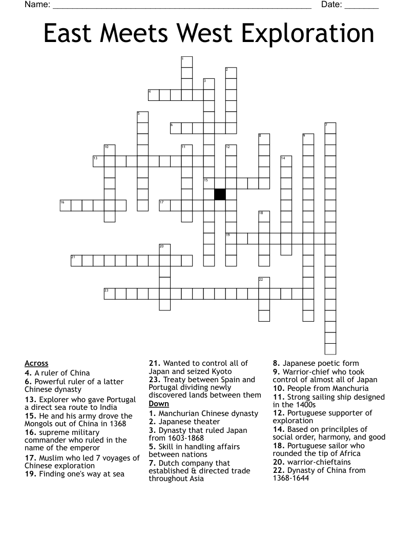 East Meets West Exploration Crossword