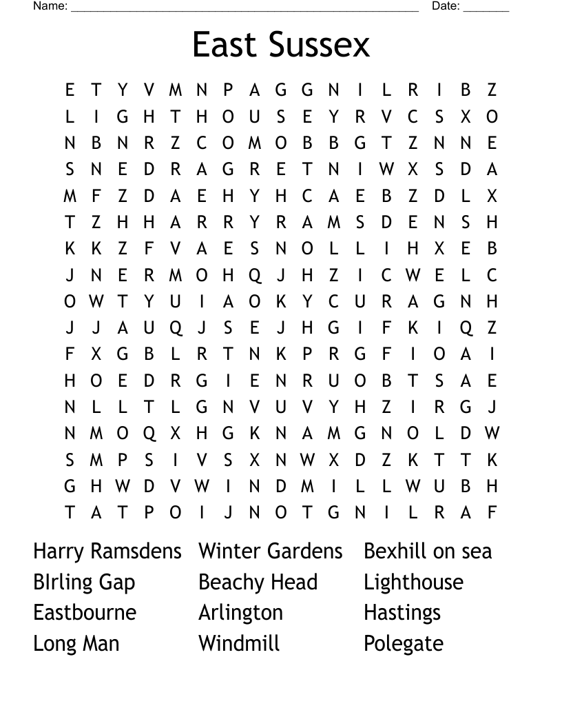 East Sussex Word Search