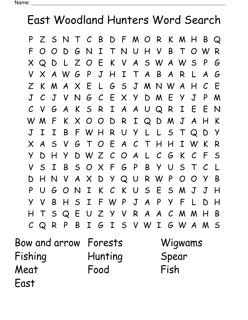 East Woodland Hunters Word Search 