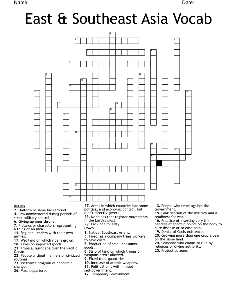 East & Southeast Asia Vocab Crossword