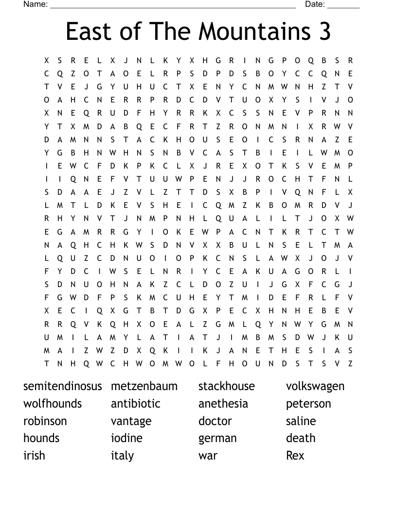 East of The Mountains 3 Word Search