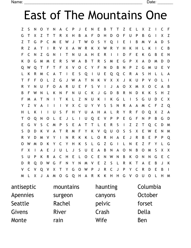 East of The Mountains One Word Search
