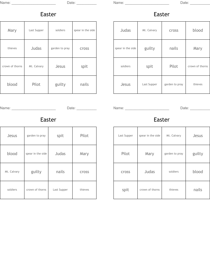 Easter Bingo Cards