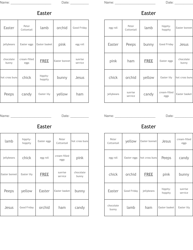 Easter Bingo Cards