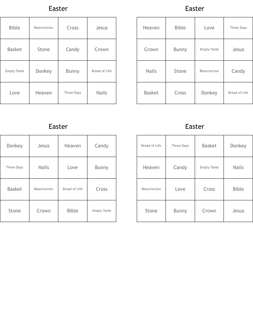 Easter Bingo Cards