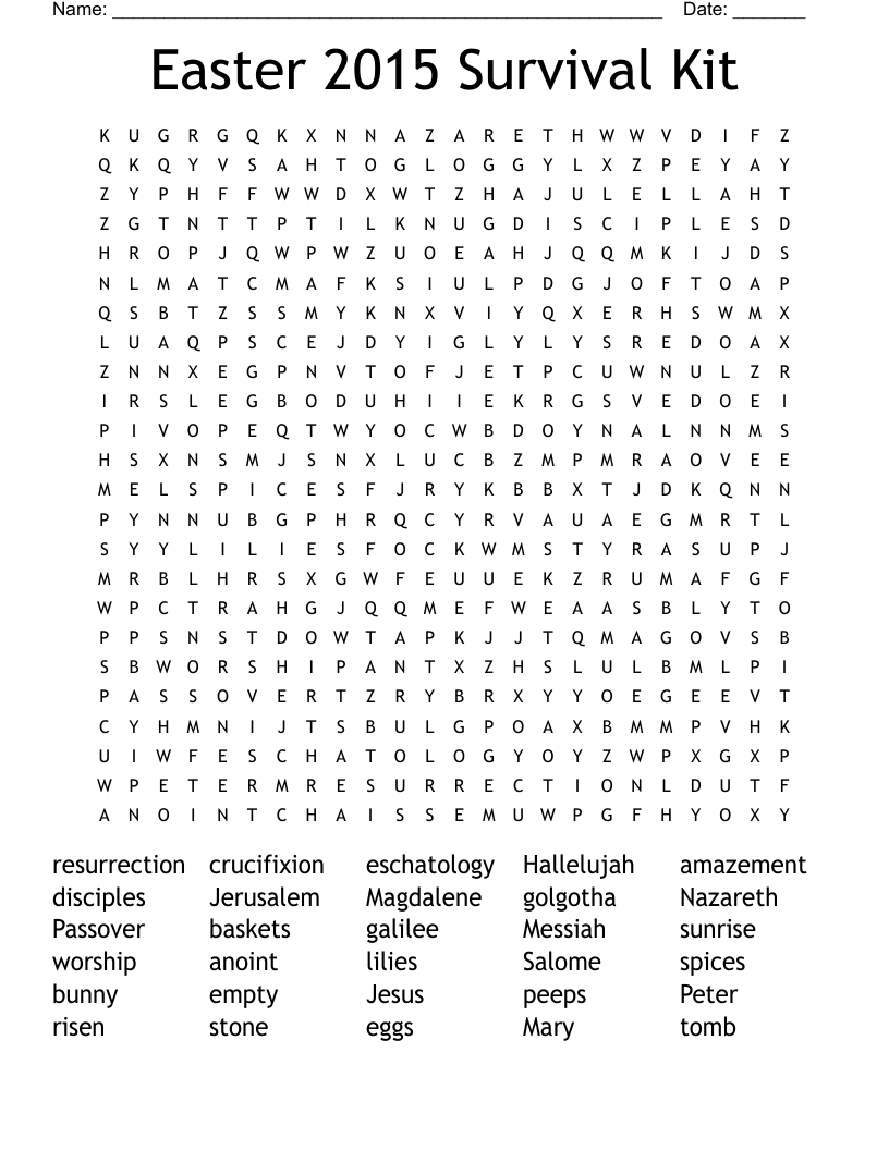 Easter 2015 Survival Kit Word Search