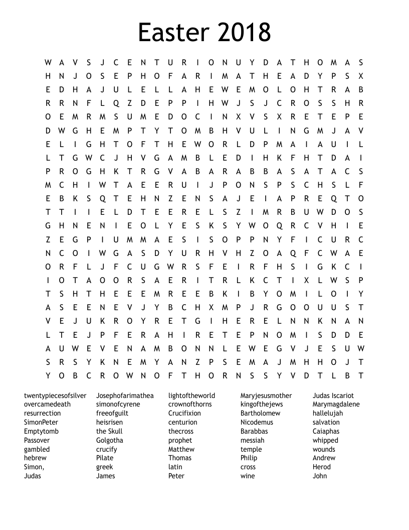 Easter 2018 Word Search