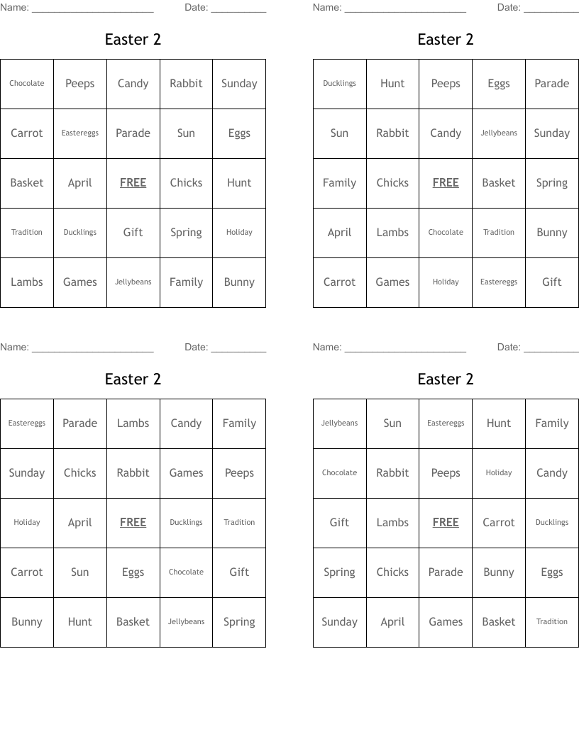 Easter 2 Bingo Cards