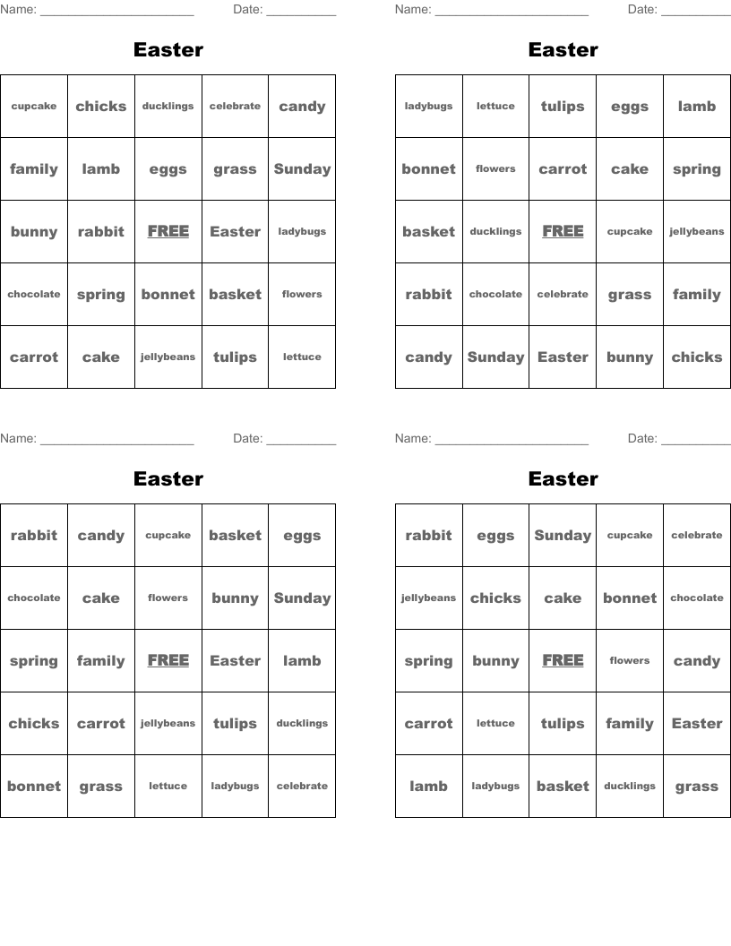 Easter Bingo Cards