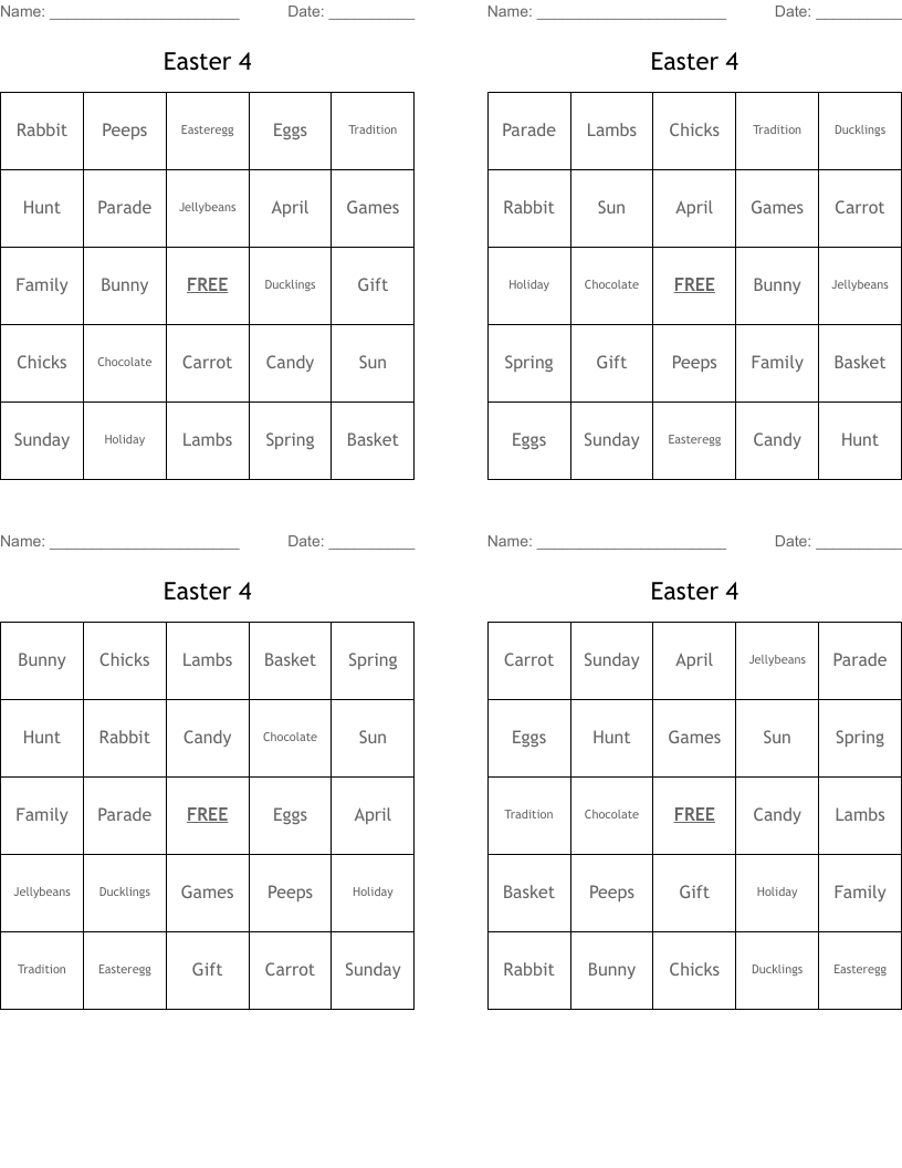 Easter 4 Bingo Cards